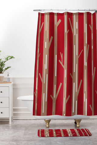 Lisa Argyropoulos Modern Trees Red Shower Curtain And Mat