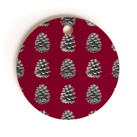 Lisa Argyropoulos Monochrome Pine Cones and Red Cutting Board Round