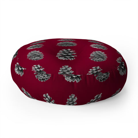 Lisa Argyropoulos Monochrome Pine Cones and Red Floor Pillow Round
