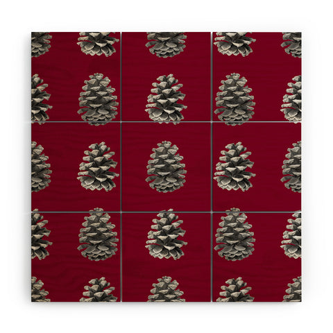 Lisa Argyropoulos Monochrome Pine Cones and Red Wood Wall Mural