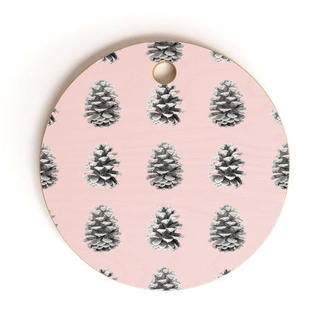 Lisa Argyropoulos Monochrome Pine Cones Blushed Kiss Cutting Board Round