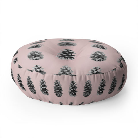 Lisa Argyropoulos Monochrome Pine Cones Blushed Kiss Floor Pillow Round
