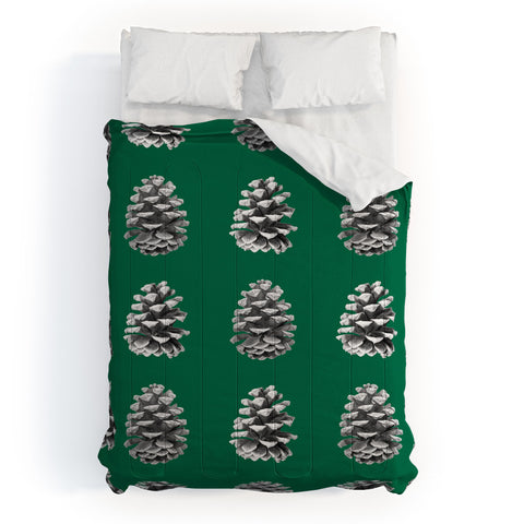 Lisa Argyropoulos Monochrome Pine Cones Green Comforter