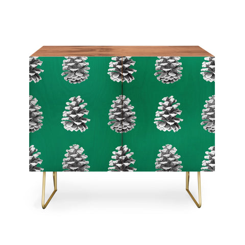 Lisa Argyropoulos Monochrome Pine Cones Green Credenza