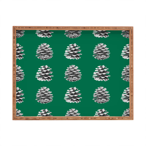 Lisa Argyropoulos Monochrome Pine Cones Green Rectangular Tray