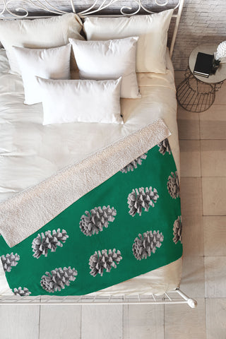 Lisa Argyropoulos Monochrome Pine Cones Green Fleece Throw Blanket