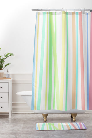 Lisa Argyropoulos Pastel Rainbow Stripes Shower Curtain And Mat