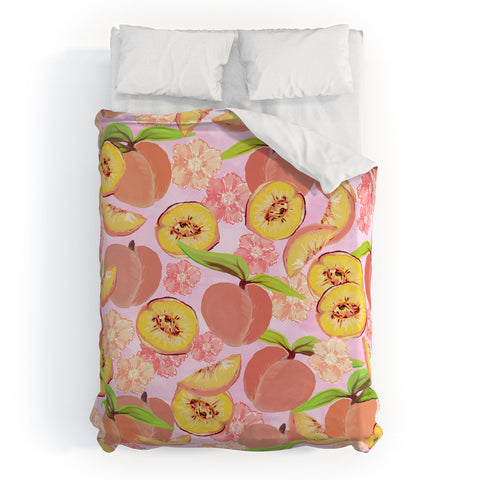 Lisa Argyropoulos Peaches On Pink Duvet Cover