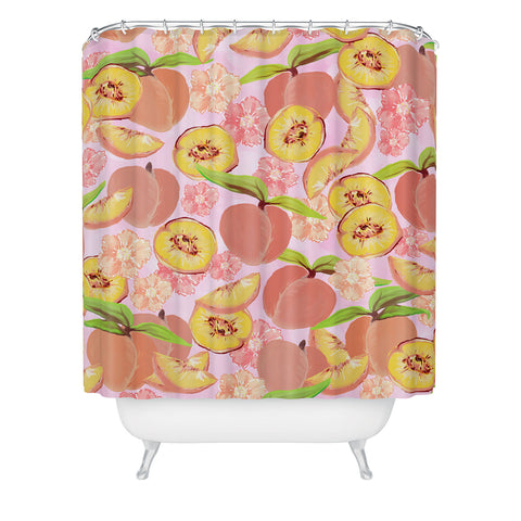 Lisa Argyropoulos Peaches On Pink Shower Curtain