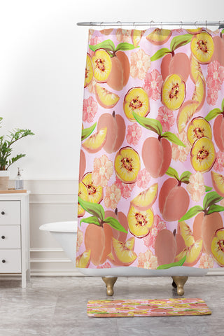 Lisa Argyropoulos Peaches On Pink Shower Curtain And Mat