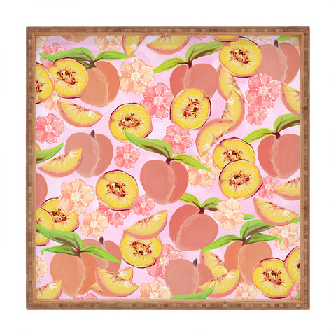 Lisa Argyropoulos Peaches On Pink Square Tray