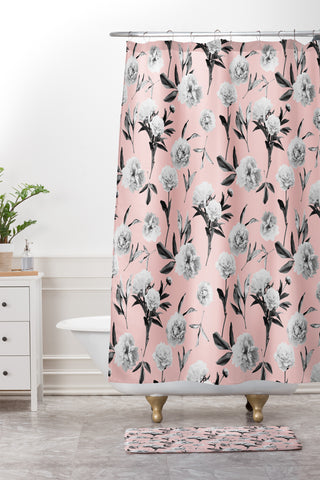 Lisa Argyropoulos Peonies Mono Blush Shower Curtain And Mat