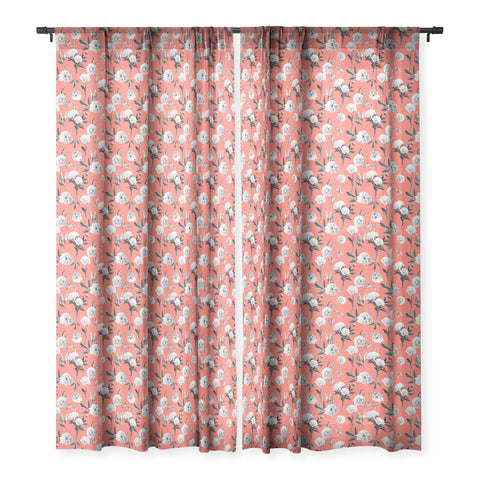 Lisa Argyropoulos Peonies Mono Coral Sheer Window Curtain