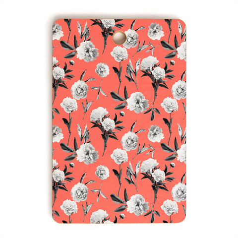 Lisa Argyropoulos Peonies Mono Coral Cutting Board Rectangle