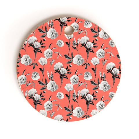 Lisa Argyropoulos Peonies Mono Coral Cutting Board Round