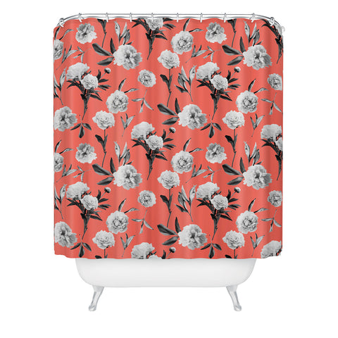 Lisa Argyropoulos Peonies Mono Coral Shower Curtain