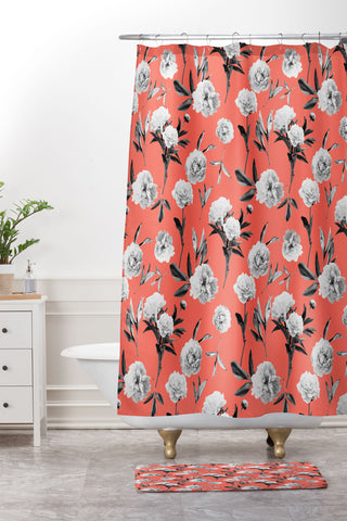 Lisa Argyropoulos Peonies Mono Coral Shower Curtain And Mat