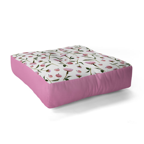Lisa Argyropoulos Peonies on White Floor Pillow Square