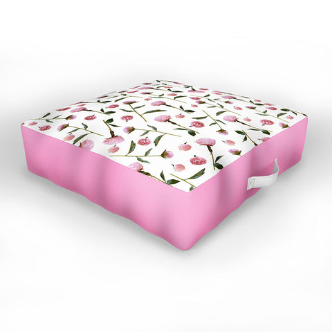 Lisa Argyropoulos Peonies on White Outdoor Floor Cushion