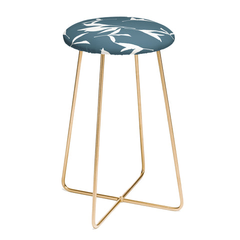 Lisa Argyropoulos Peony Leaf Silhouettes Blue Counter Stool