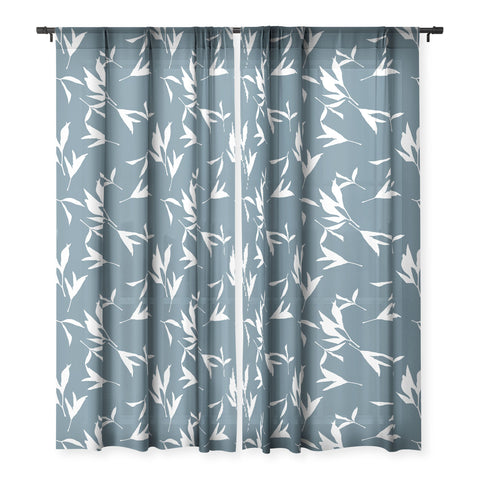 Lisa Argyropoulos Peony Leaf Silhouettes Blue Sheer Window Curtain