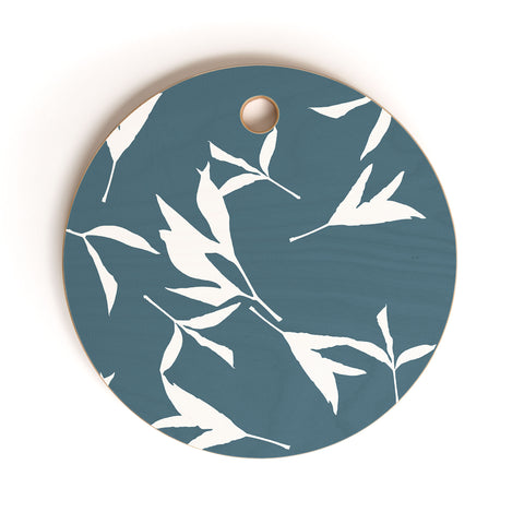 Lisa Argyropoulos Peony Leaf Silhouettes Blue Cutting Board Round