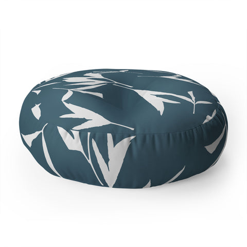 Lisa Argyropoulos Peony Leaf Silhouettes Blue Floor Pillow Round