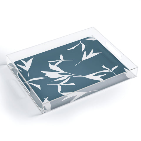 Lisa Argyropoulos Peony Leaf Silhouettes Blue Acrylic Tray