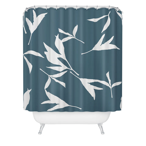 Lisa Argyropoulos Peony Leaf Silhouettes Blue Shower Curtain