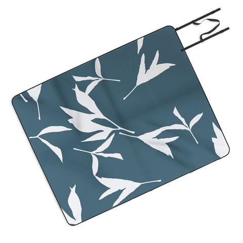 Lisa Argyropoulos Peony Leaf Silhouettes Blue Picnic Blanket