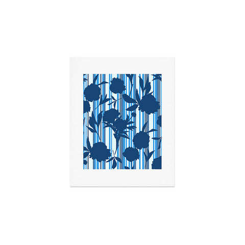 Lisa Argyropoulos Peony Silhouettes Blue Stripes Art Print