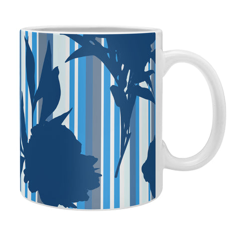 Lisa Argyropoulos Peony Silhouettes Blue Stripes Coffee Mug