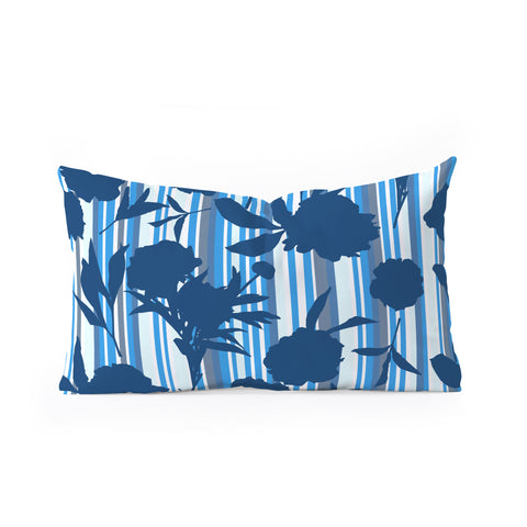 Lisa Argyropoulos Peony Silhouettes Blue Stripes Oblong Throw Pillow