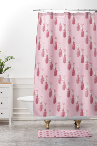 Lisa Argyropoulos Pineapple Blush Rose Shower Curtain And Mat