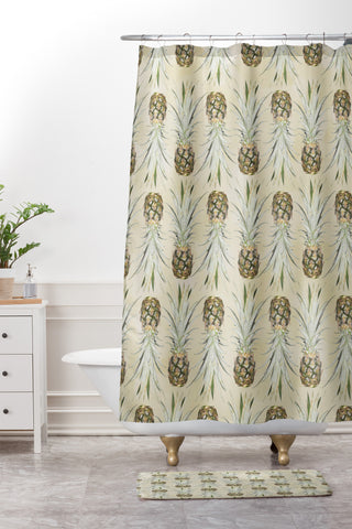 Lisa Argyropoulos Pineapple Jungle Earthy Shower Curtain And Mat