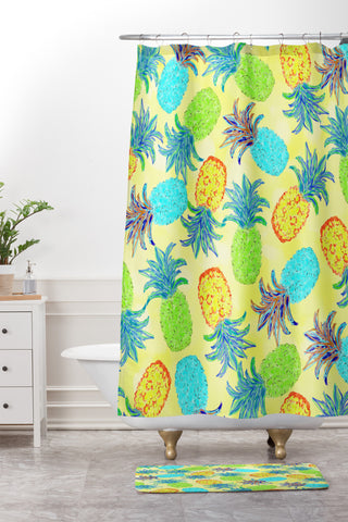 Lisa Argyropoulos Pineapple Pandemonium Yellow Shower Curtain And Mat