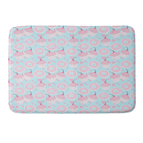 Lisa Argyropoulos Pink Cupcakes and Donuts Sky Blue Memory Foam Bath Mat