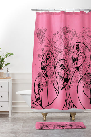 Lisa Argyropoulos Pink Flamingos Shower Curtain And Mat