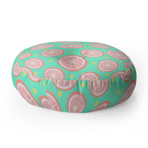 Lisa Argyropoulos Pink Grapefruit and Dots Floor Pillow Round