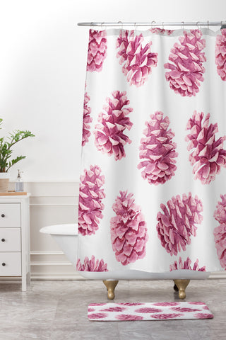 Lisa Argyropoulos Pink Pine Cones Shower Curtain And Mat