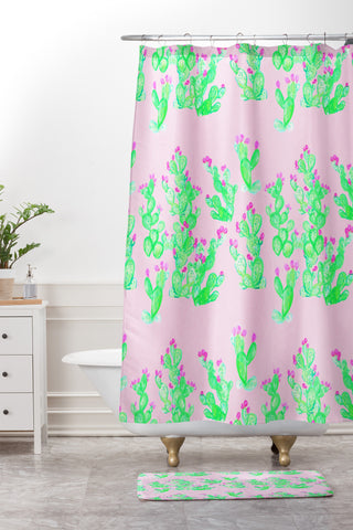 Lisa Argyropoulos Prickly Pear Spring Pink Shower Curtain And Mat