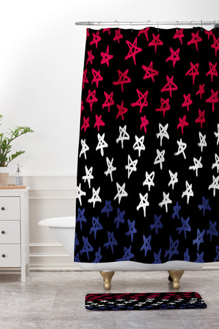 Lisa Argyropoulos Red White And Blue Stars Night Shower Curtain And Mat