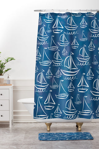 Lisa Argyropoulos Sail Away Blue Shower Curtain And Mat