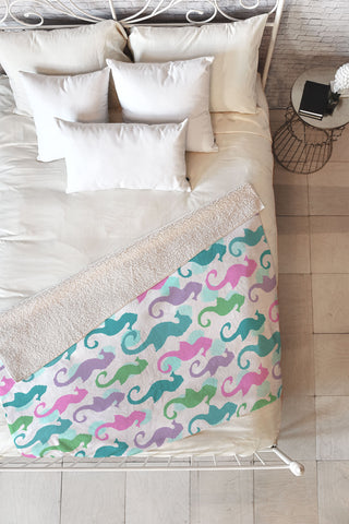 Lisa Argyropoulos Seahorses and Bubbles Spring Fleece Throw Blanket