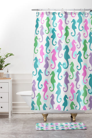 Lisa Argyropoulos Seahorses and Bubbles Spring Shower Curtain And Mat