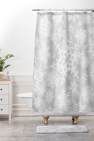 Lisa Argyropoulos Snow Flurries in Gray Shower Curtain And Mat