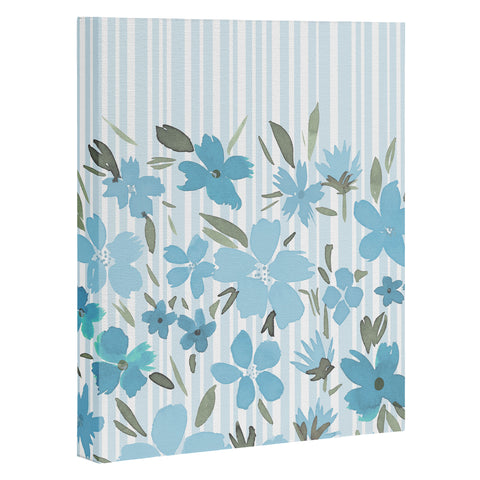 Lisa Argyropoulos Spring Floral And Stripes Blue Mist Art Canvas