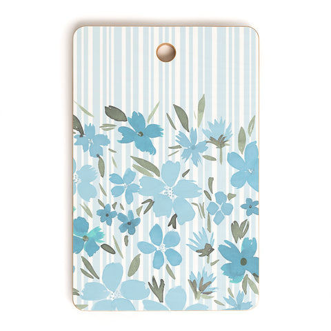Lisa Argyropoulos Spring Floral And Stripes Blue Mist Cutting Board Rectangle