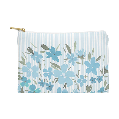 Lisa Argyropoulos Spring Floral And Stripes Blue Mist Pouch