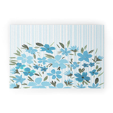 Lisa Argyropoulos Spring Floral And Stripes Blue Mist Welcome Mat